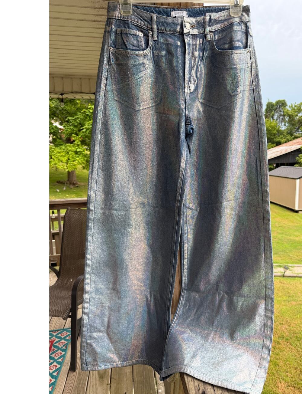 Forever 21 Futuristic Premium High Rise Wide Leg Holographic Foil Jeans 28